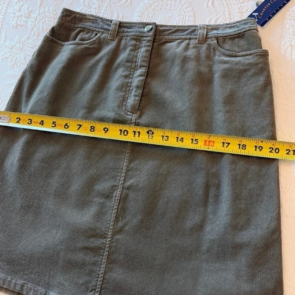 Charter Club Petite 12P Sage Corduroy Skirt Cottagecore Classic Vintage NOS NWT